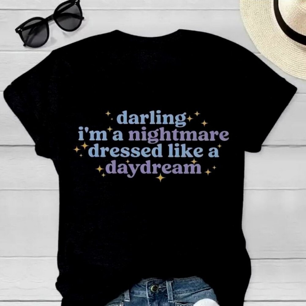 Dressed Like A Daydream T-shirt Short Sleeve Crew Neck Womens Casual Black - NWT